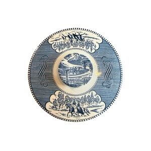 Vintage Royal Currie & Ives White & Blue Round Handled Casserole Dish LID ONLY